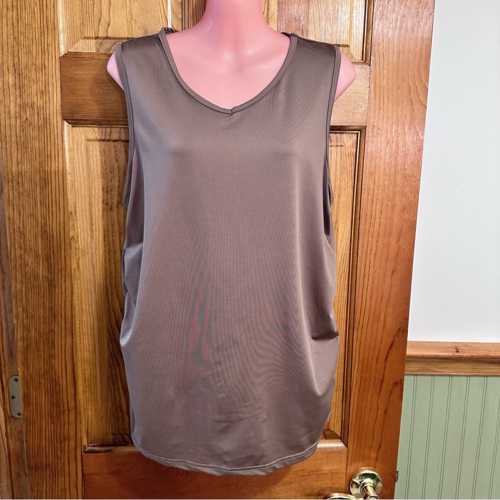 Mocha/coffee, color, sleeveless blouse with gathered side seams, XL